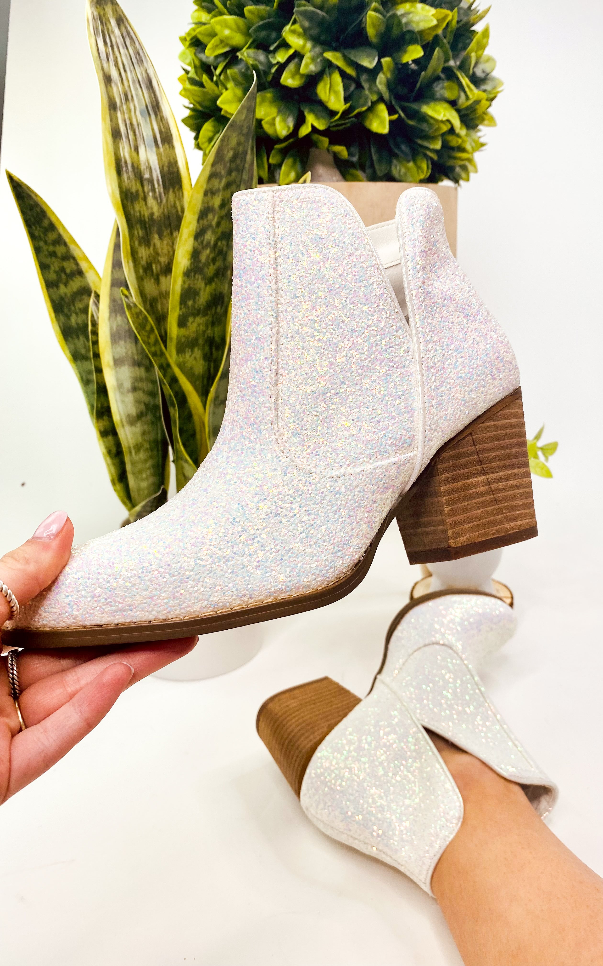 Fiera Glitter Booties White With 3 Inch Heel Party Ready Naughty Monkey